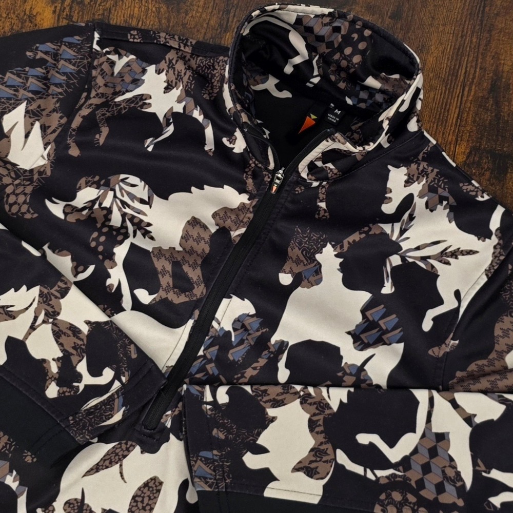 Kerrits Horse Print Fleece Lined Quarter Zip Top Womens Medium Black Patterned
